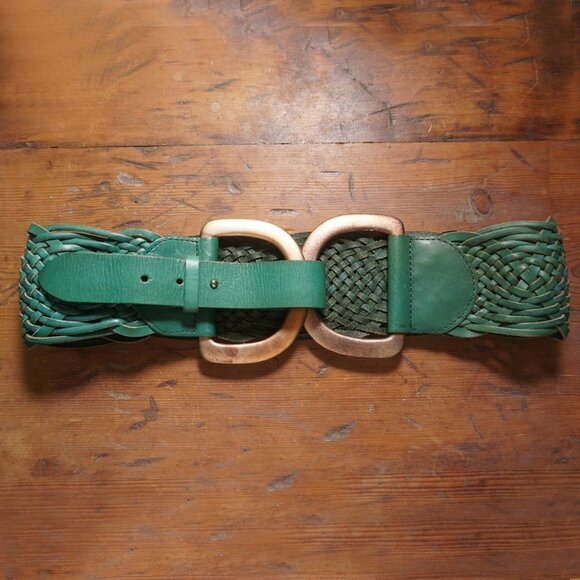 Linea Pelle Accessories - Linea Pelle Teal Woven Brass D-Rings Hip Belt Size S